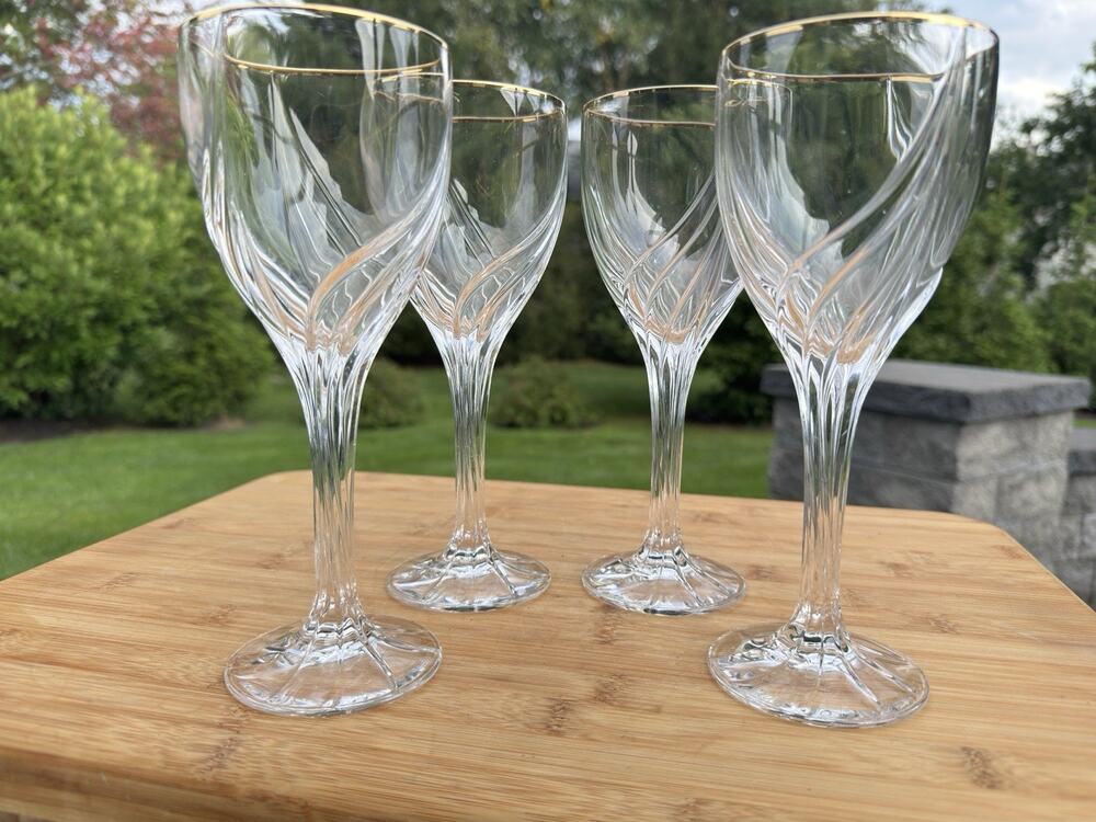 Lenox Debut Crystal Water Glasses 10 oz Gold Rim 8-1/8” ~set OF 4